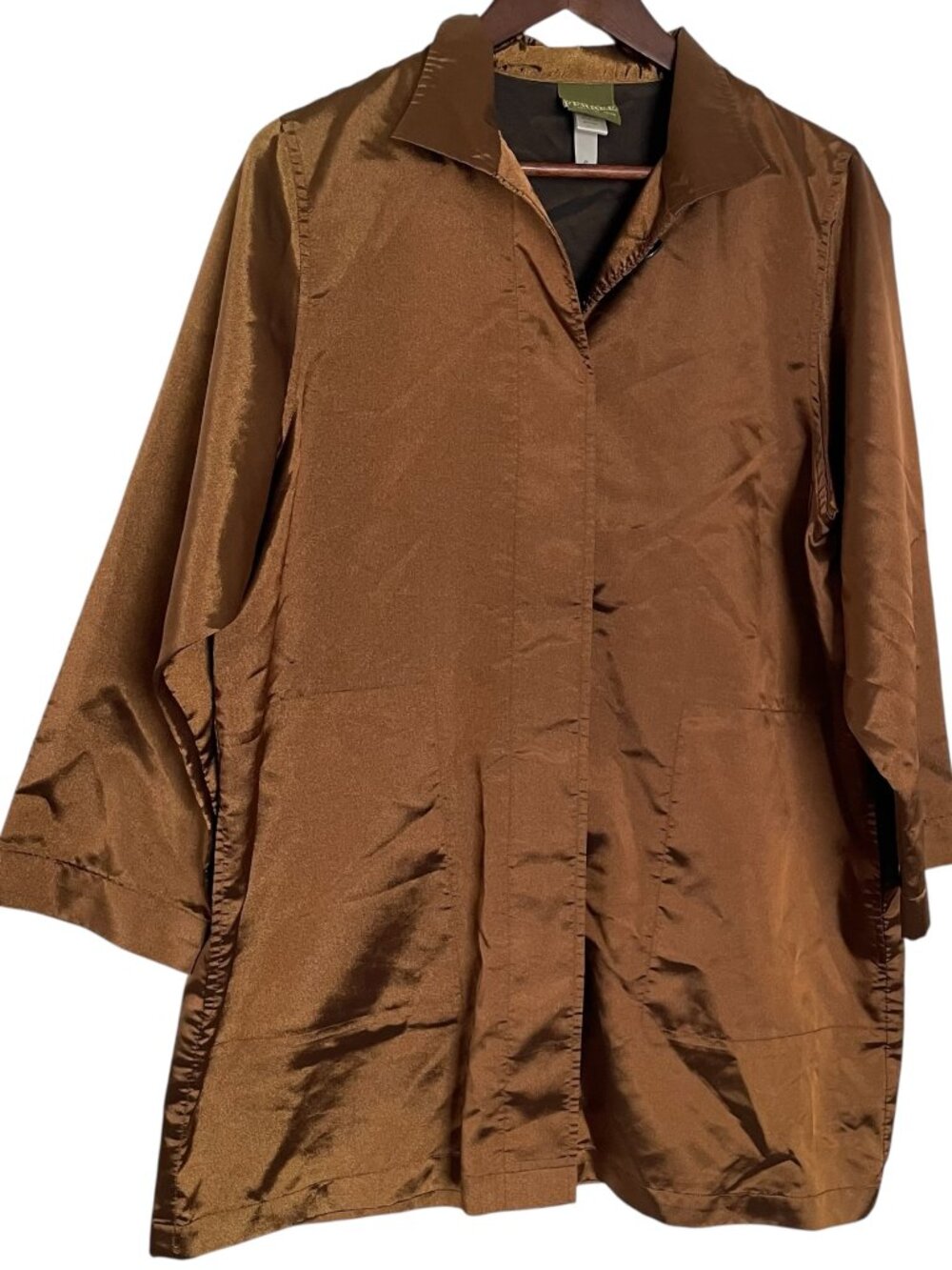 Maralyce Ferree Trench Coat Jacket Small S Copper Brown Iridescent Lagenlook